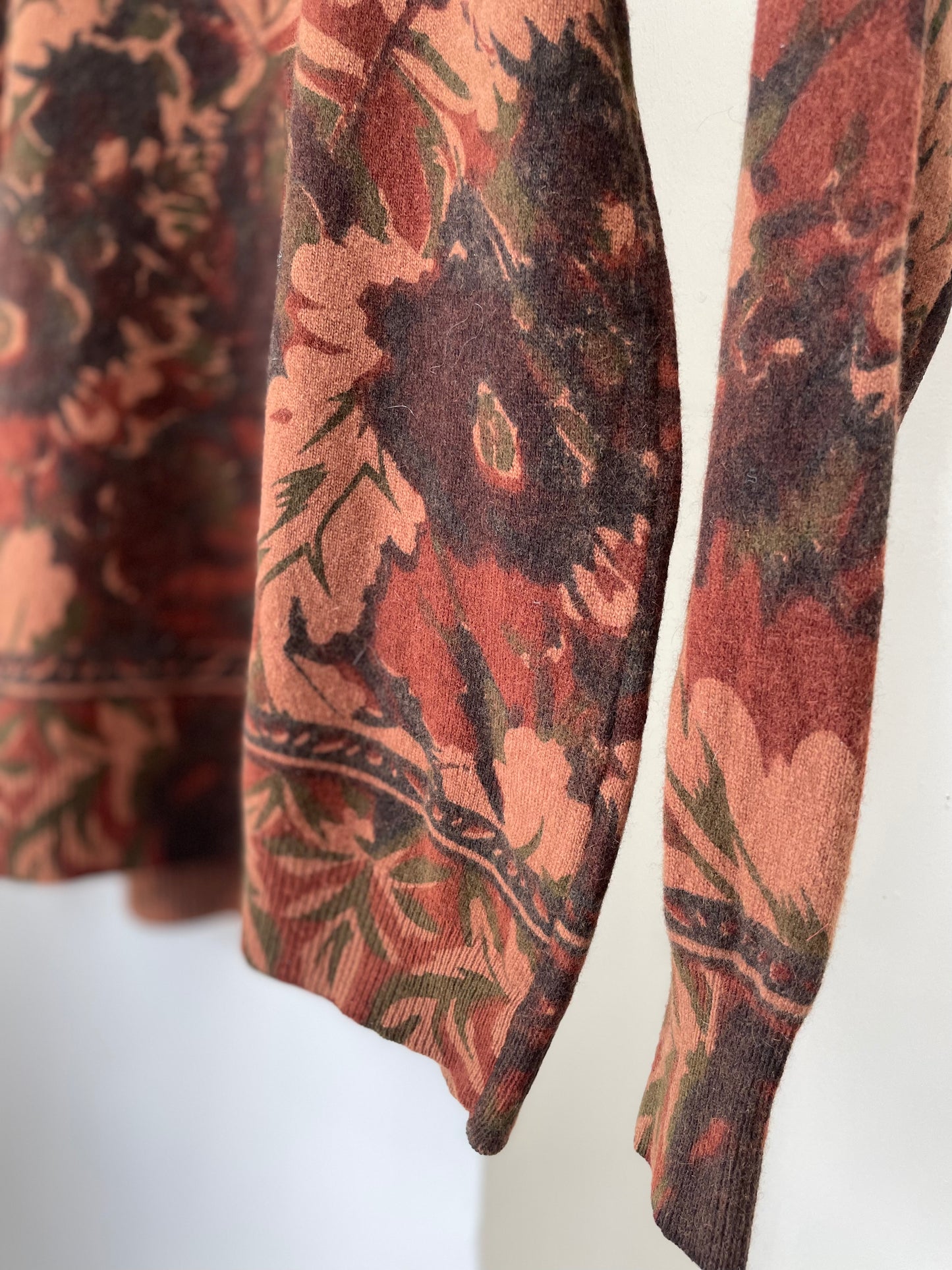 Earthy Floral Angora Blend Sweater | Small-Medium