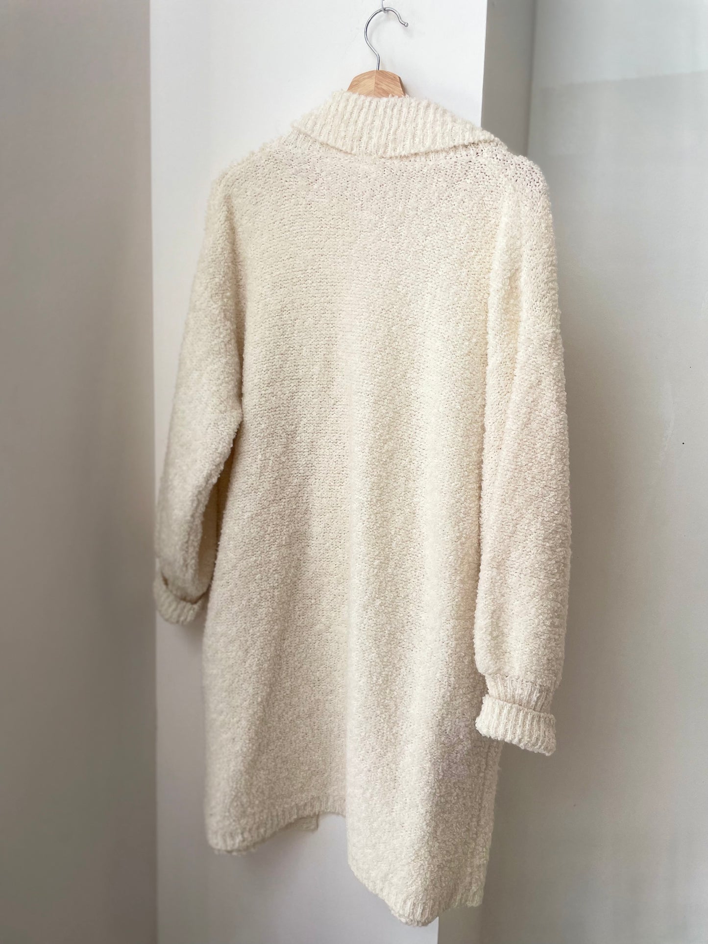Ivory Boucle Knit Cardigan Sweater w/ Pockets | Large-XLarge