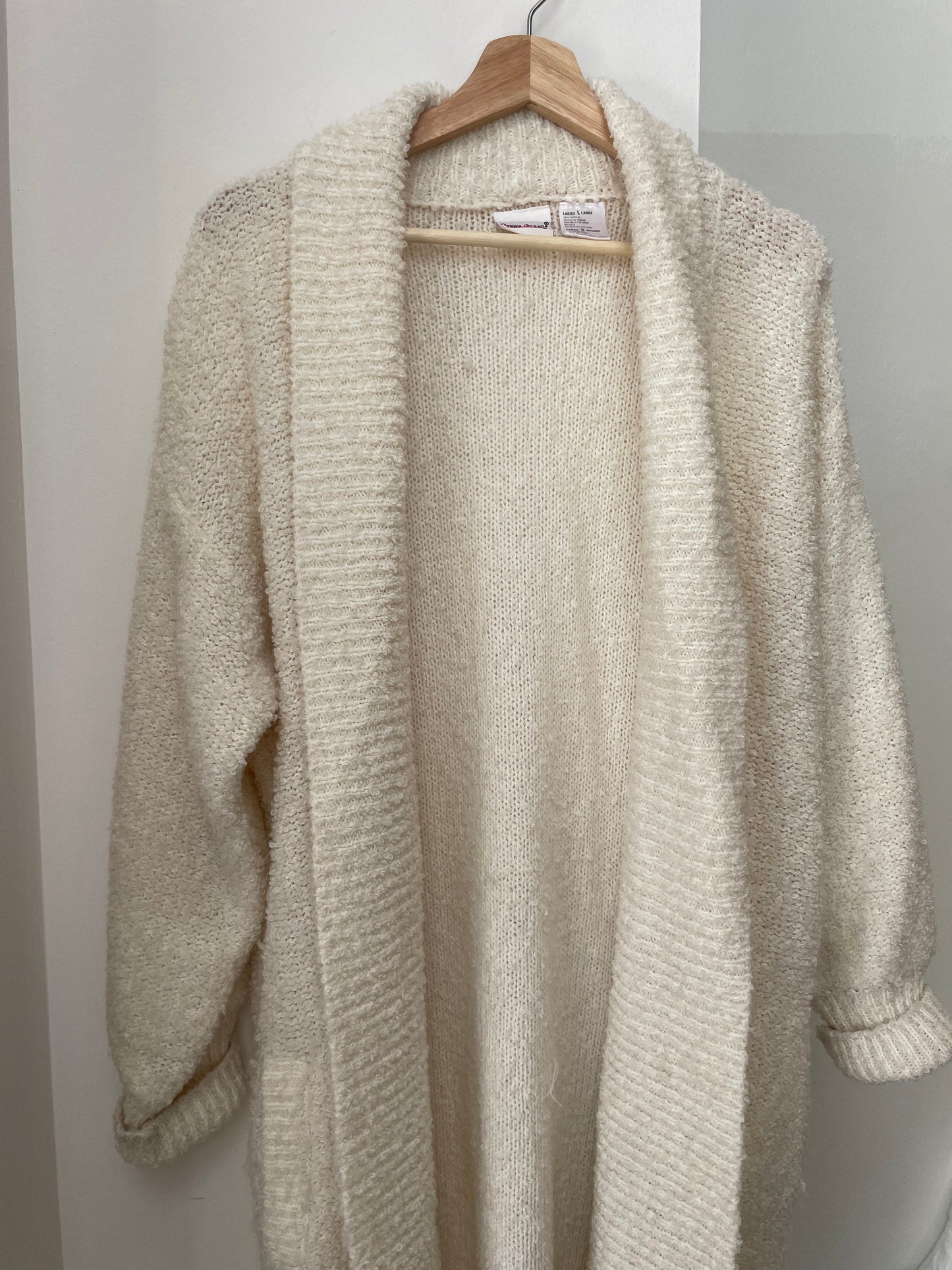 Ivory Boucle Knit Cardigan Sweater w/ Pockets | Large-XLarge