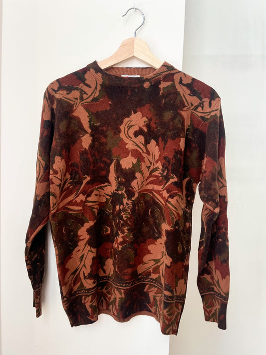 Earthy Floral Angora Blend Sweater | Small-Medium